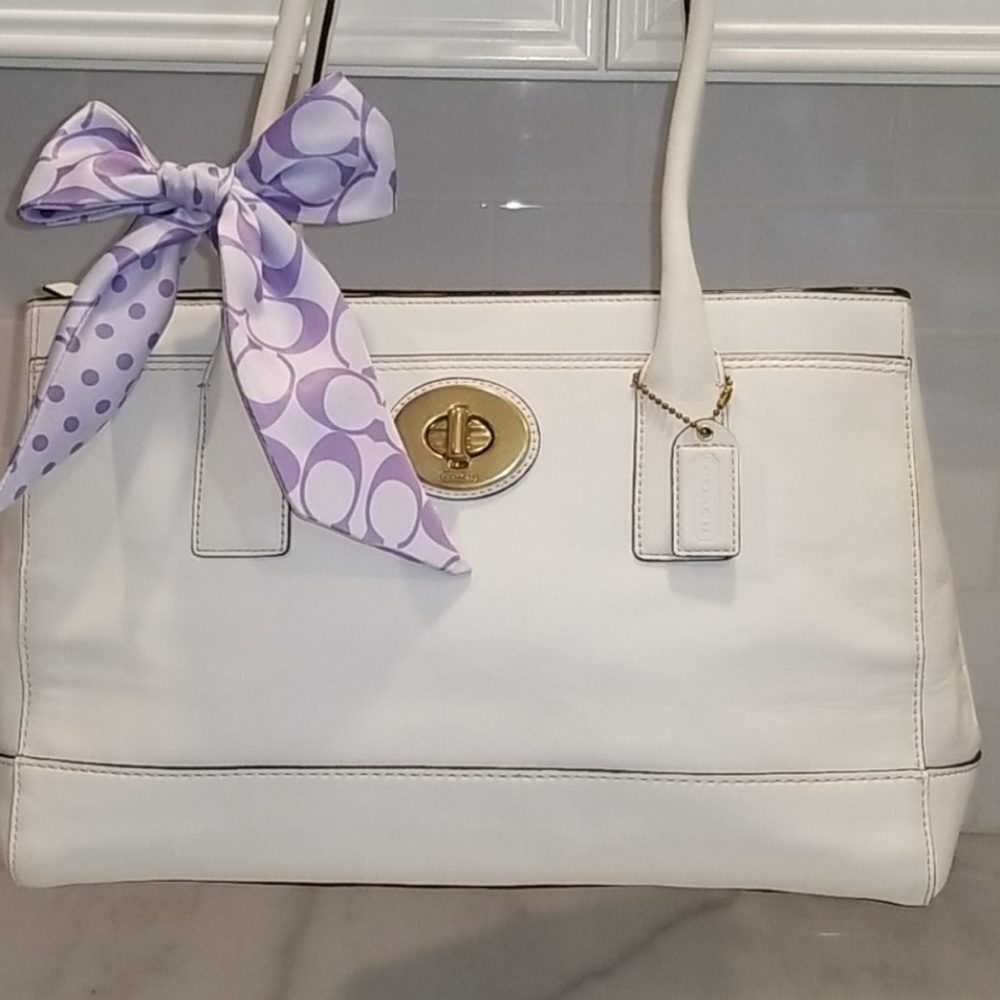 COACH~Hampton Madeline ~White Leather with purple scarf  #11514